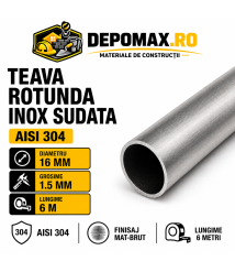 Teava rotunda inox sudata AISI 304, 16 x 1.5 mm, 6 metri